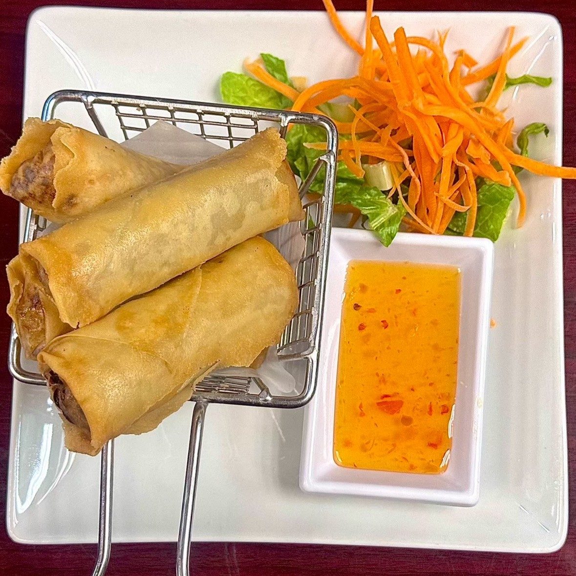Chicken Green Curry Egg Rolls.